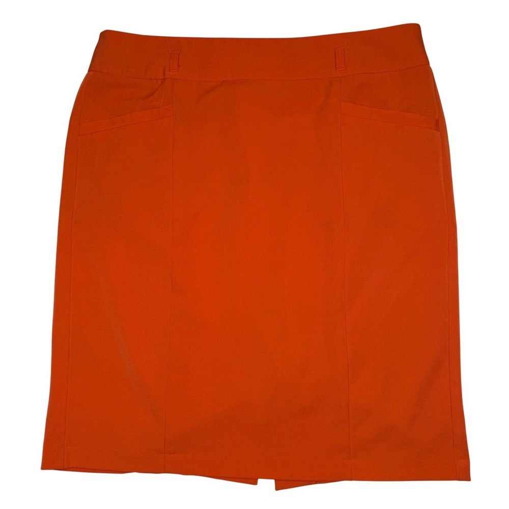 NYC Bold Orange Mini Skirt Pencil‎ Back Zip Faux Pocket Office Siren Womens 12